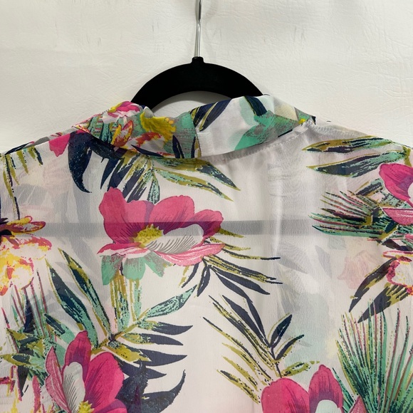 Kimono by Kaktus pink white NWOT, white floral print sz L.  Over up, Robe. - Picture 10 of 14